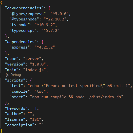 package.json file containing all the infos and scripts